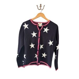 Vintage Talbots MP Stars Cardigan Sweater Navy Blue Red White‎ Cotton Americana